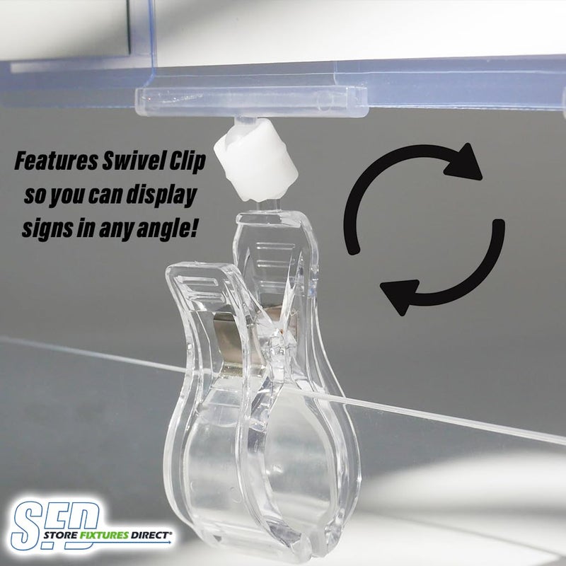 STORE FIXTURES DIRECT Rotating Clip On POP Swivel Sign Holding Clamp with Card Protector for Hangrails or Tubes - 6 Pack - Image 5